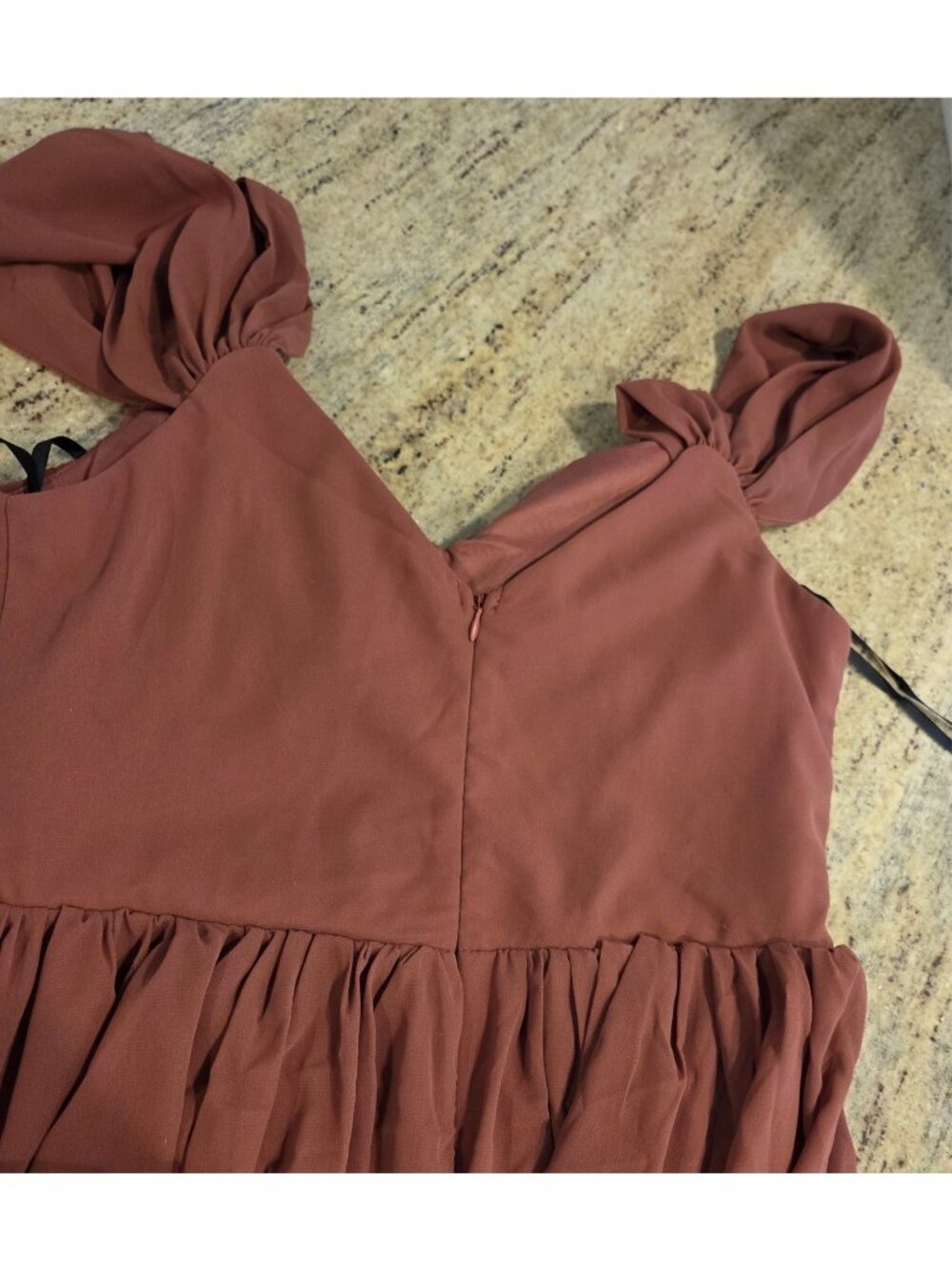 New! Unithorse Size L Burnt Orange Gown Maxi dress Ruched Chiffon Slit - Picture 16 of 16